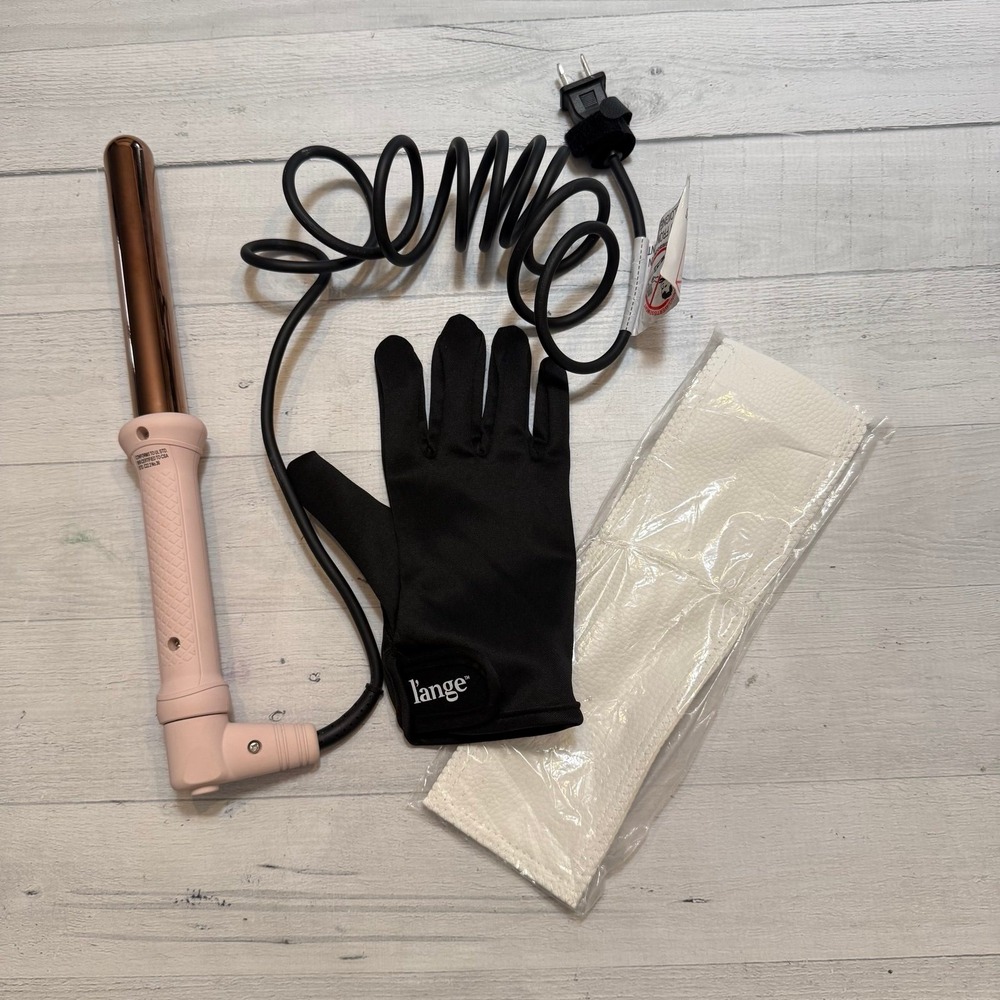 L'ange curling wand ht105b pink 1" blush pink with travel bag and gloves